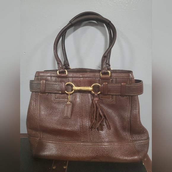 Coach Hamptons Brown Pebbled Leather Tote - Picture 1 of 9